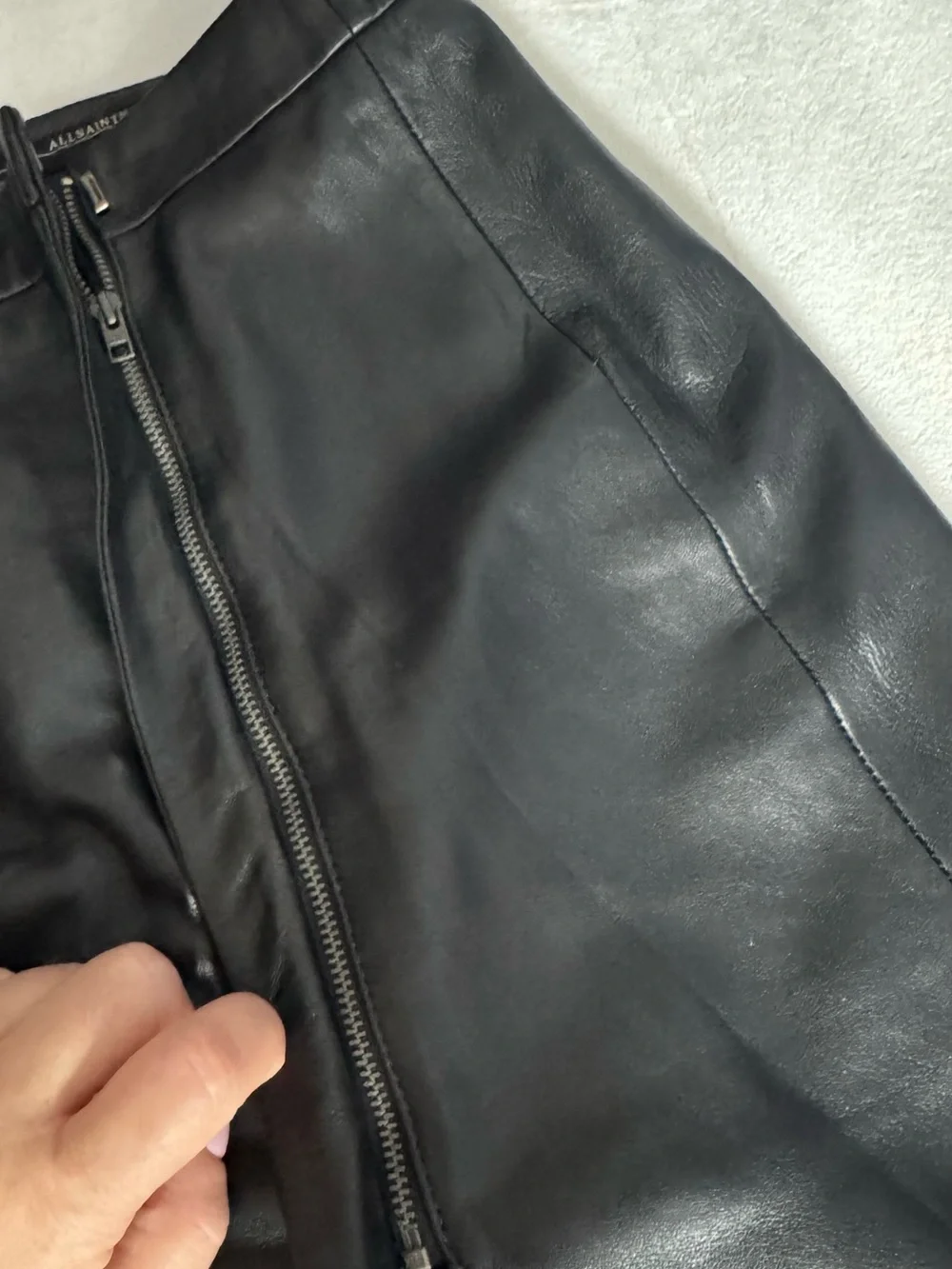 All Saints Black Genuine Leather High-Waist Mid -Length Pencil Skirt size 4